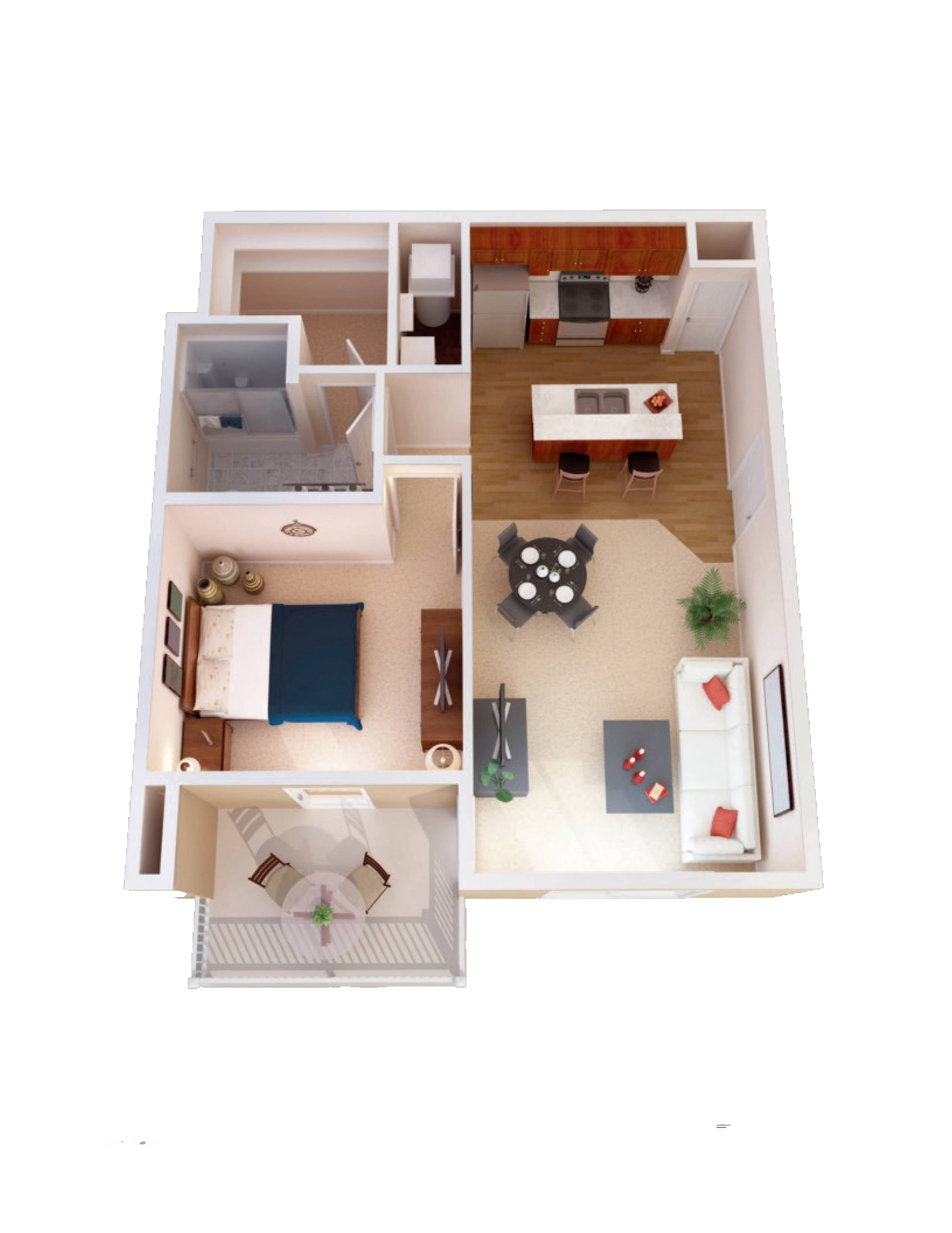 Floor plan for 1 bed, 1 bath, 751 sqft